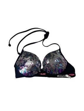 PINK sequin bikini top silver swimsuit XS